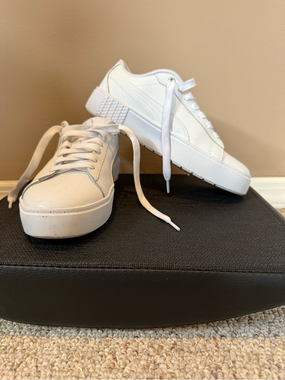 Puma All-White Platform Lace-Up Sneakers